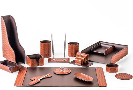 Настольный набор из кожи Full Grain Тoscana Тan/Cuoietto шоколад 15 предметов