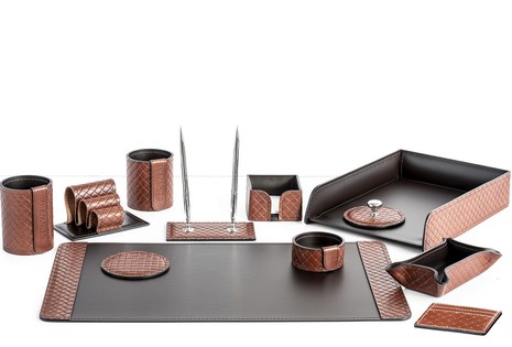Настольный набор из кожи Full Grain Тoscana Тan/Cuoietto шоколад 15 предметов